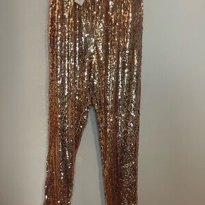 Francesca's Miami Collections Gold Sequin fully lined pants size small NWT